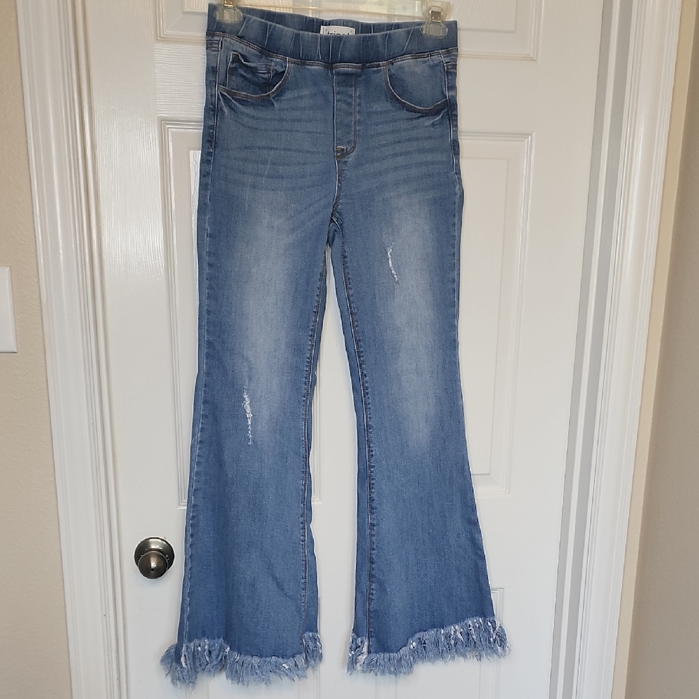 Tricot Womens High Waist Flair Leg Raw Hem Denim Blue Jeans Size Medium - Picture 2 of 13